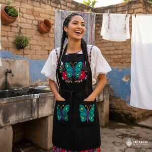 Mexican Embroidered Bib Apron for Women Multicolor with Floral Design 20 X 29 in